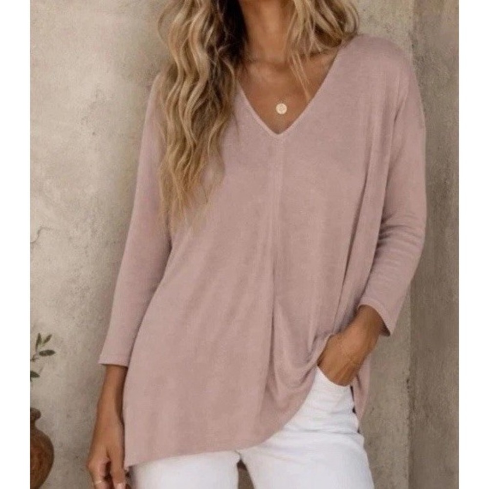 Pure J Jill Sand Washed Tunic Top XL Light Pink Tencel Modal V Neck Soft